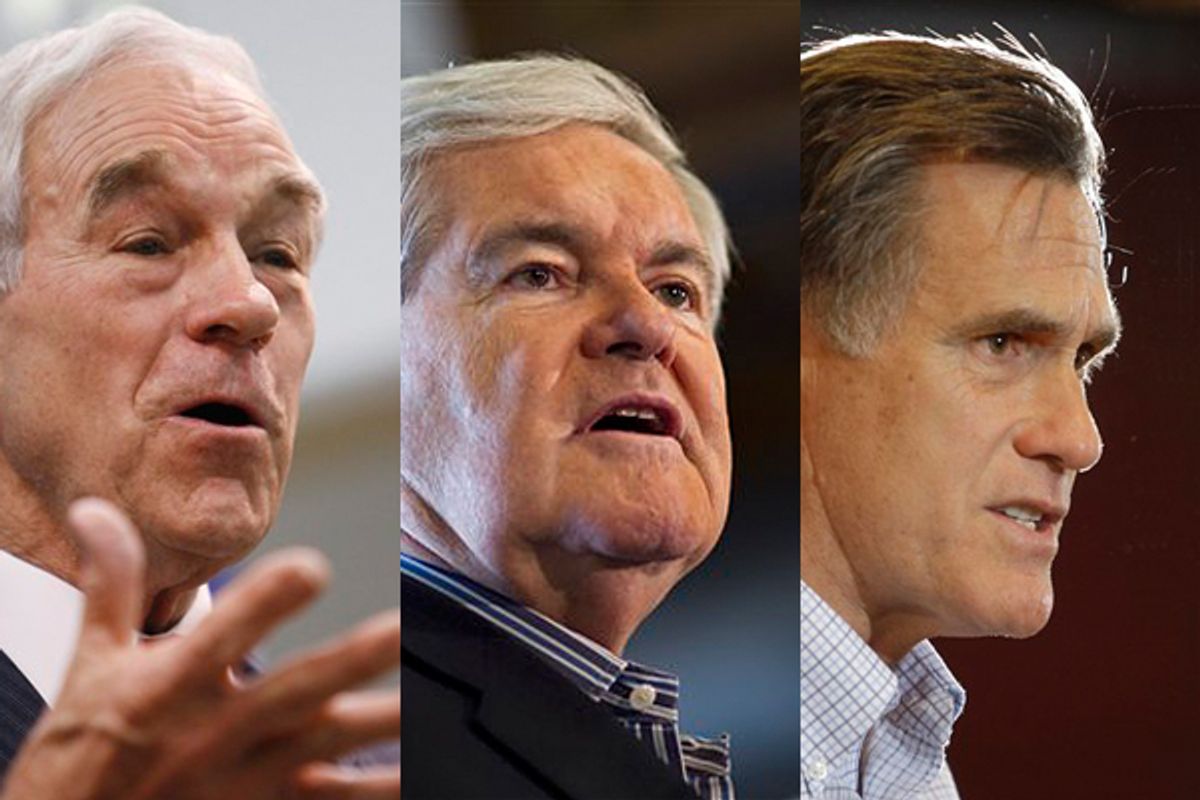  Ron Paul, Newt Gingrich, Mitt Romney     (AP)