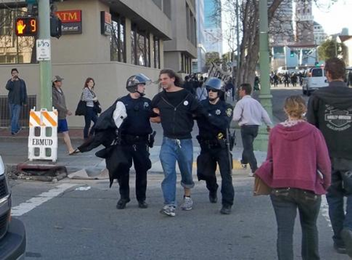 A young Occupy Oakland protester is arrested on Saturday, January 28th, 2011  (Kevin Army)