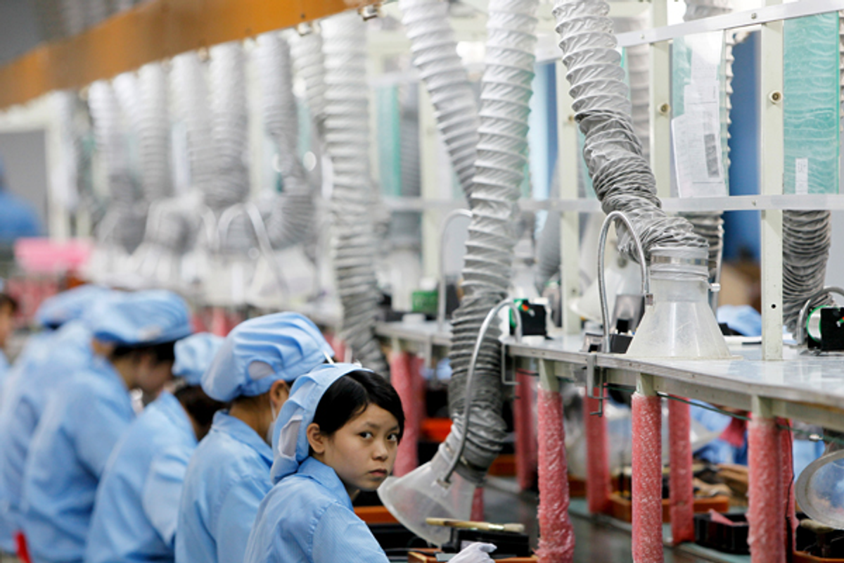 A production line in Suzhou Etron Electronics Co. Ltd's factory in Suzhou, China on June 8, 2010    (Reuters)