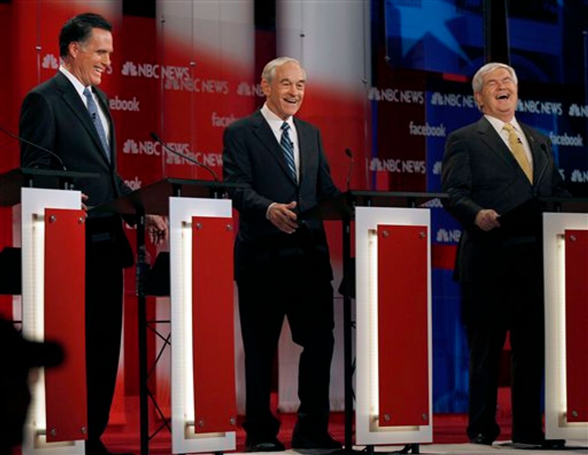 United we tax: Mitt Romney, Ron Paul, Newt Gingrich      (AP)