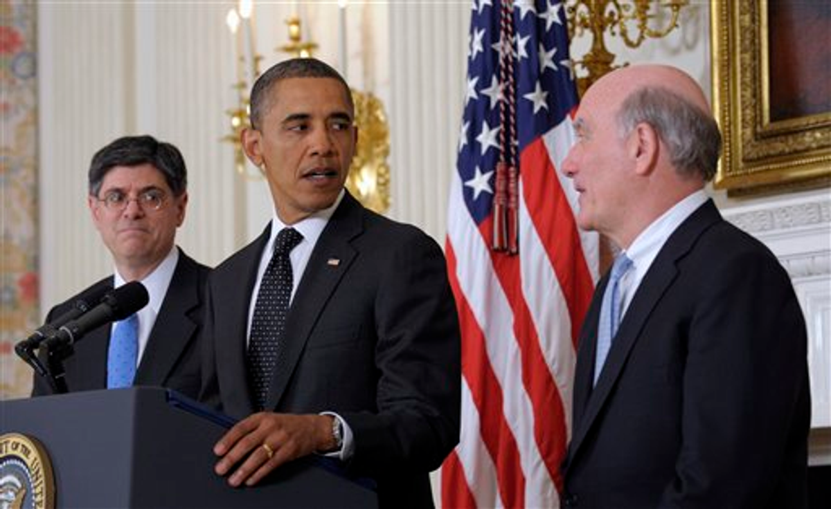 President Barack Obama speaks about the resignation of White House Chief of Staff Bill Daley, right, Monday, Jan. 9, 2012  (AP Photo/Susan Walsh)