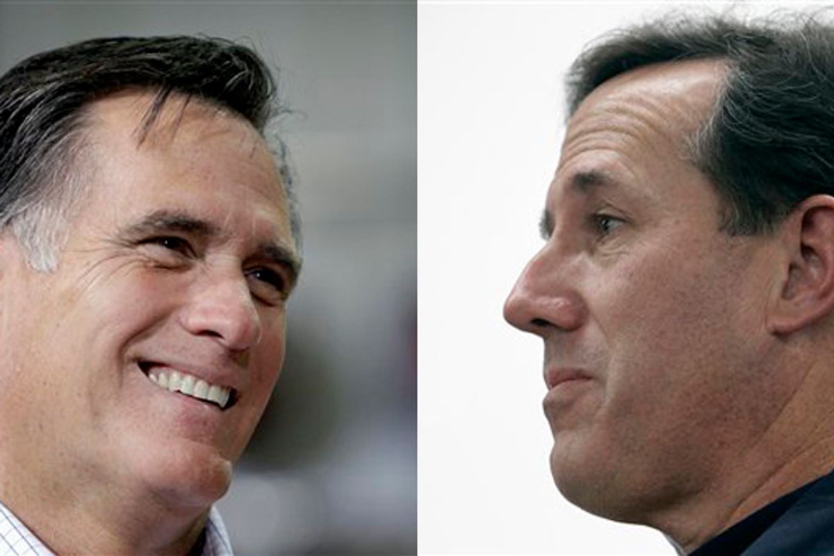 Mitt Romney and Rick Santorum without Ron Paul    (AP)
