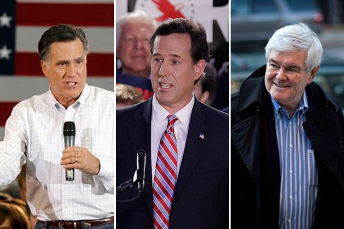 Mitt Romney, Rick Santorum and Newt Gingrich     (AP)