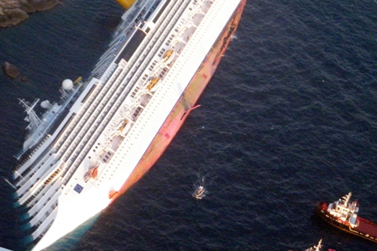 The Costa Concordia aground off the west coast of Italy.   (Reuters)