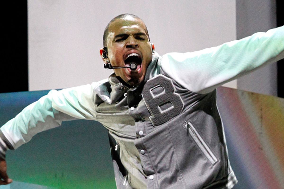 Chris Brown performs at the 54th annual Grammy Awards on Sunday.    (AP/Mario Anzuoni)