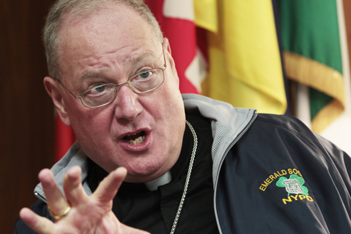 Archbishop of New York Timothy Dolan is interviewed at the North American College in Rome, Feb. 14, 2012.   