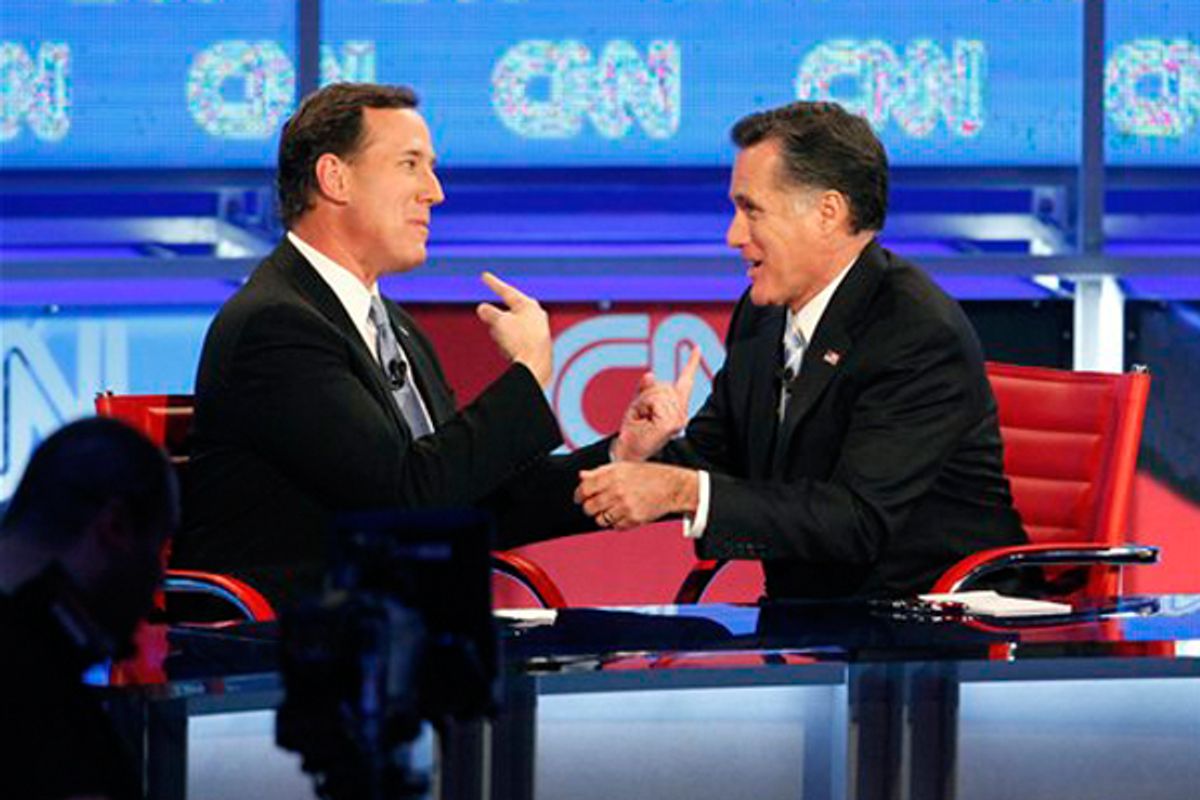 Rick Santorum and Mitt Romney  (AP)