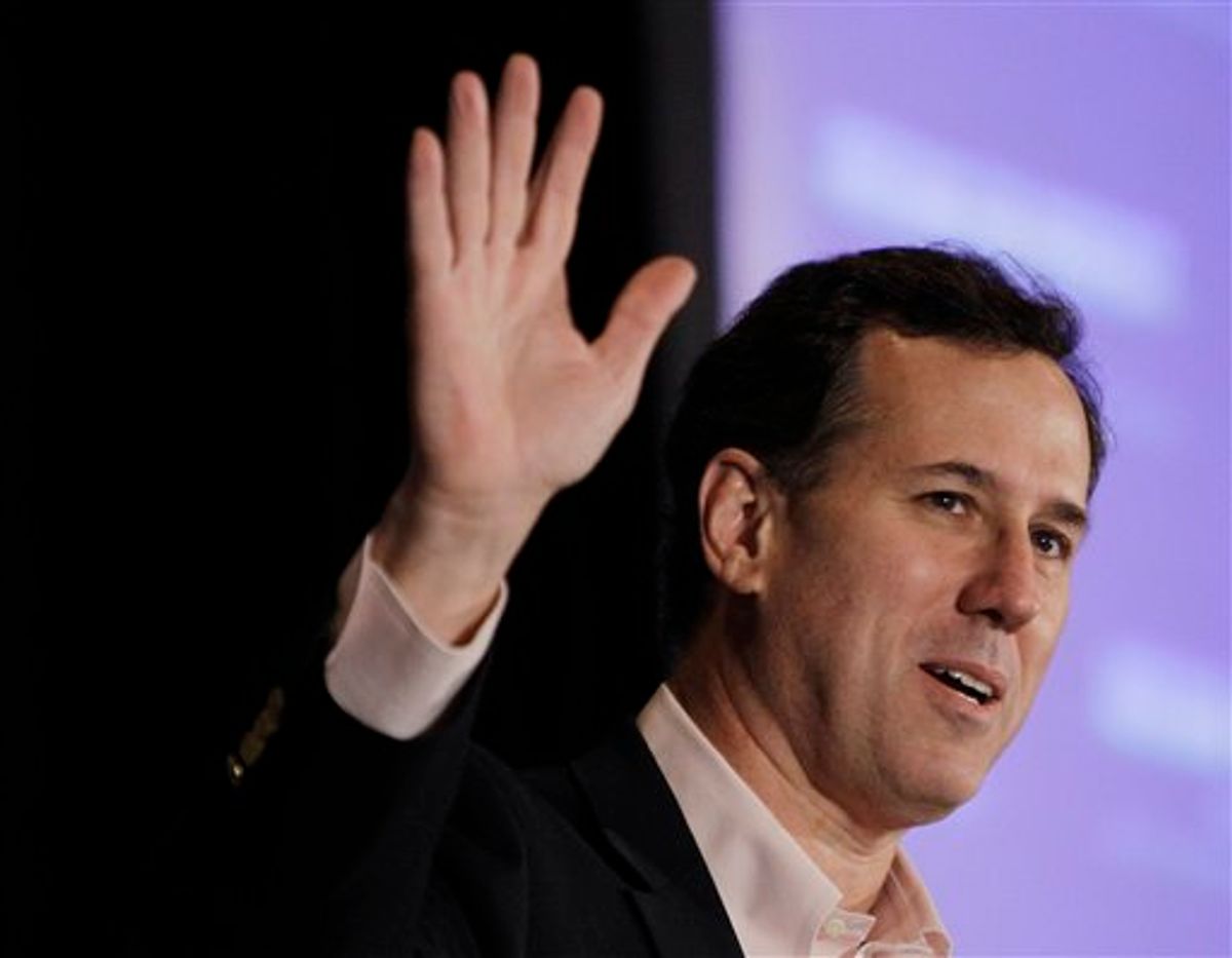 Rick Santorum, speaks at the San Marino Club during Saturday in Troy, Mich.  ((AP Photo/Eric Gay))