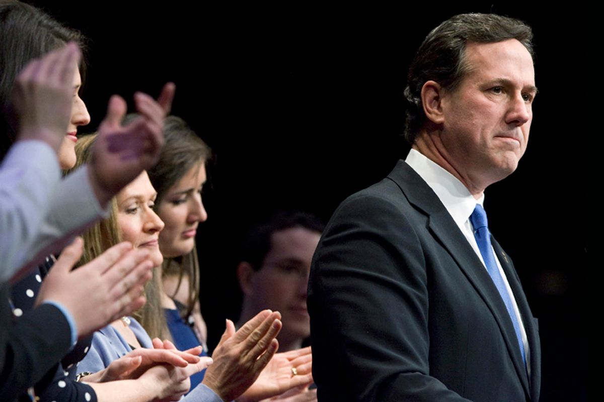 Republican U.S. presidential candidate Rick Santorum is applauded by members of his family during remarks to the CPAC in Washington      (Jonathan Ernst / Reuters)