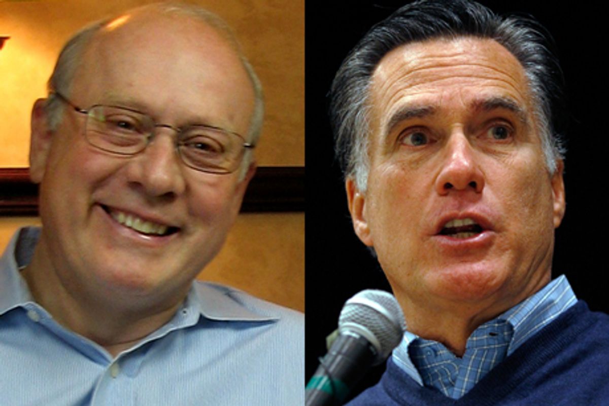  Frank VanderSloot, left, and Mitt Romney     (AP)