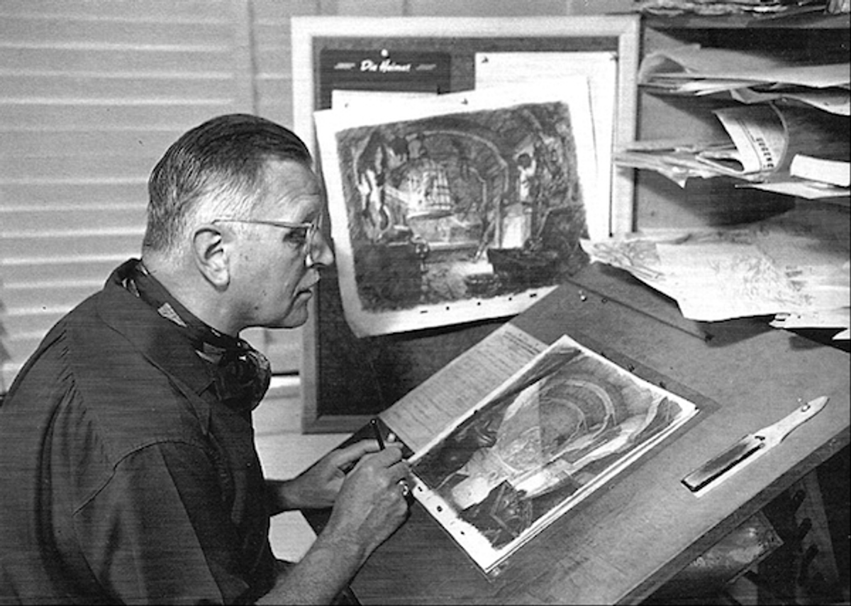 Albert Hurter working on "Pinocchio" in 1939 