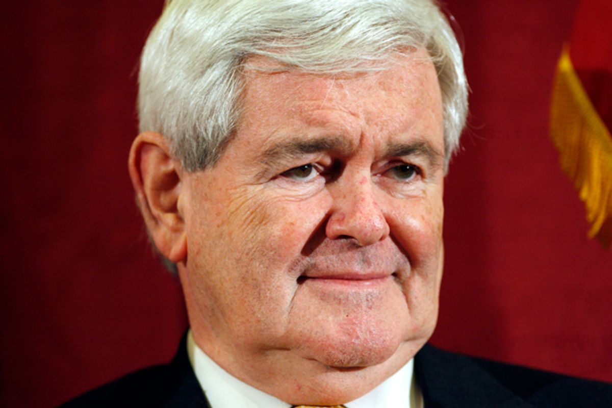 Republican presidential candidate and former U.S. Speaker of the House Newt "Rocket Man" Gingrich is seen during a campaign event in Manchester, New Hampshire December 21, 2011.       (Jessica Rinaldi / Reuters)
