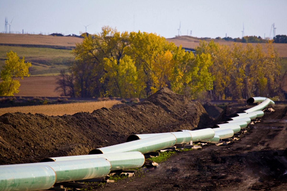 The Keystone Oil Pipeline is pictured under construction in North Dakota.            (Reuters)