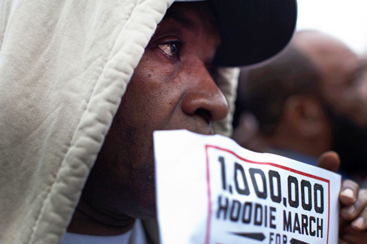 A protester participates in the Million Hoodie March in New York's Union Square on Wednesday.     (Reuters/Andrew Burton)