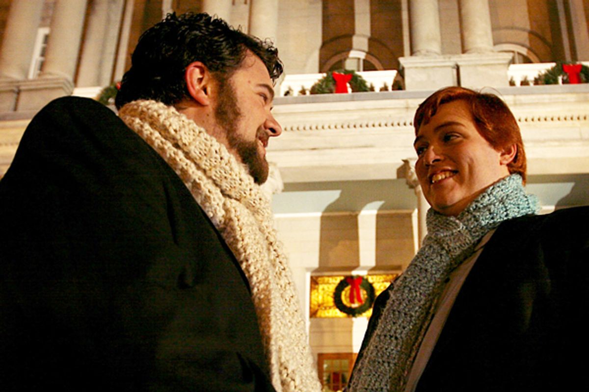 A couple waits to be wed at New Hampshire's Statehouse in Concord in January 1, 2010.     (AP/Cheryl Senter)