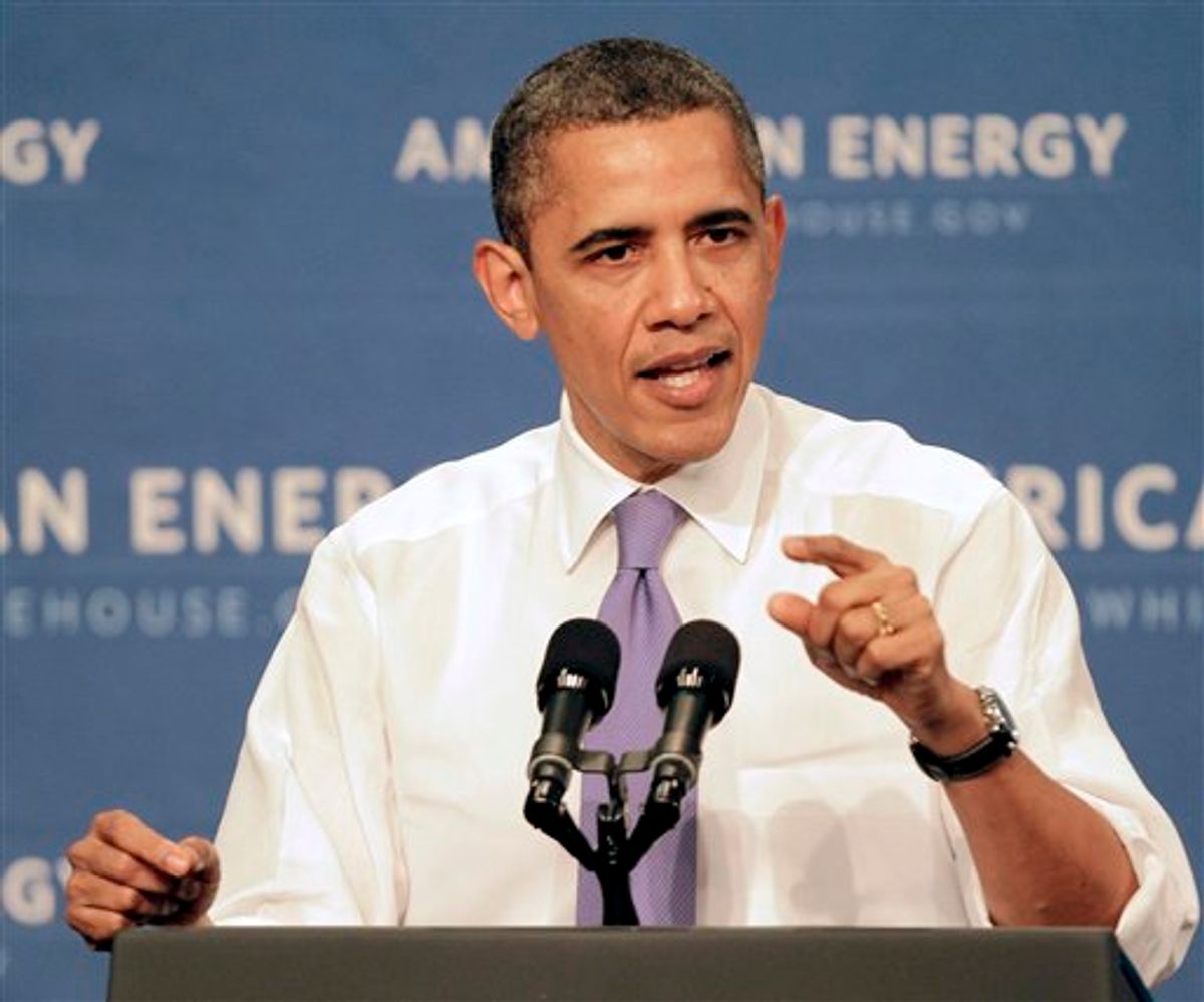 President Barack Obama talks about U.S. oil dependence, Thursday, March 1, 2012, in Nashua, N.H. (AP Photo/Jim Cole)   (AP)