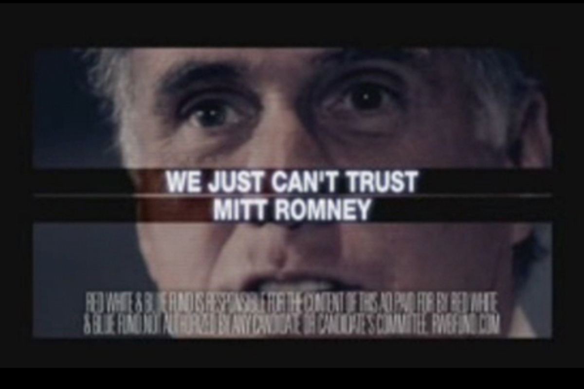 Screenshot from an ad paid for by the Red, White and Blue Fund, a pro-Santorum super Pac  