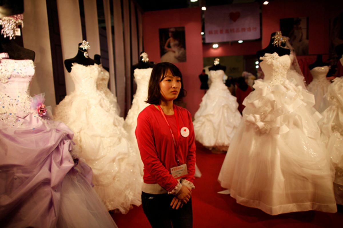 Wedding dresses at the China International Wedding Expo in Shanghai         (Aly Song / Reuters)