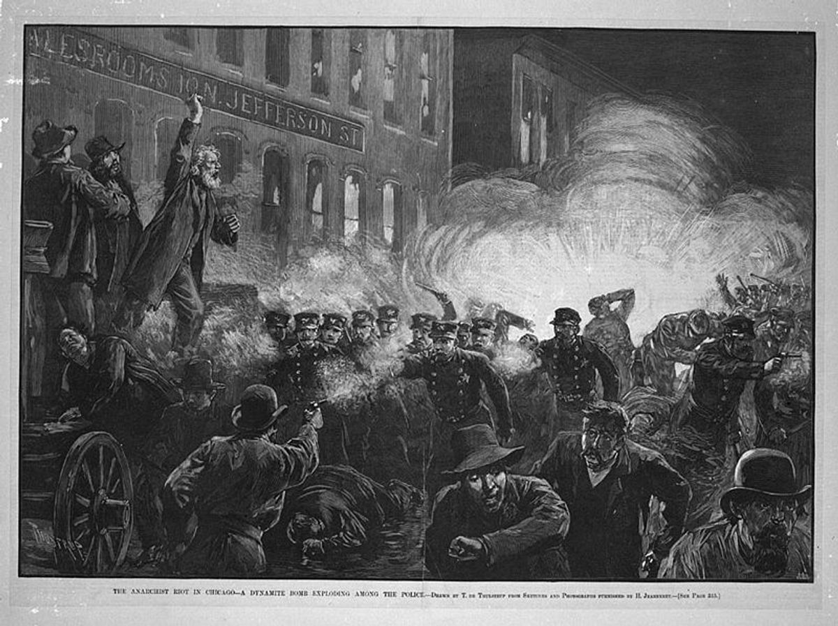 This 1886 engraving depicts the Haymarket affair.   (Wikipedia)