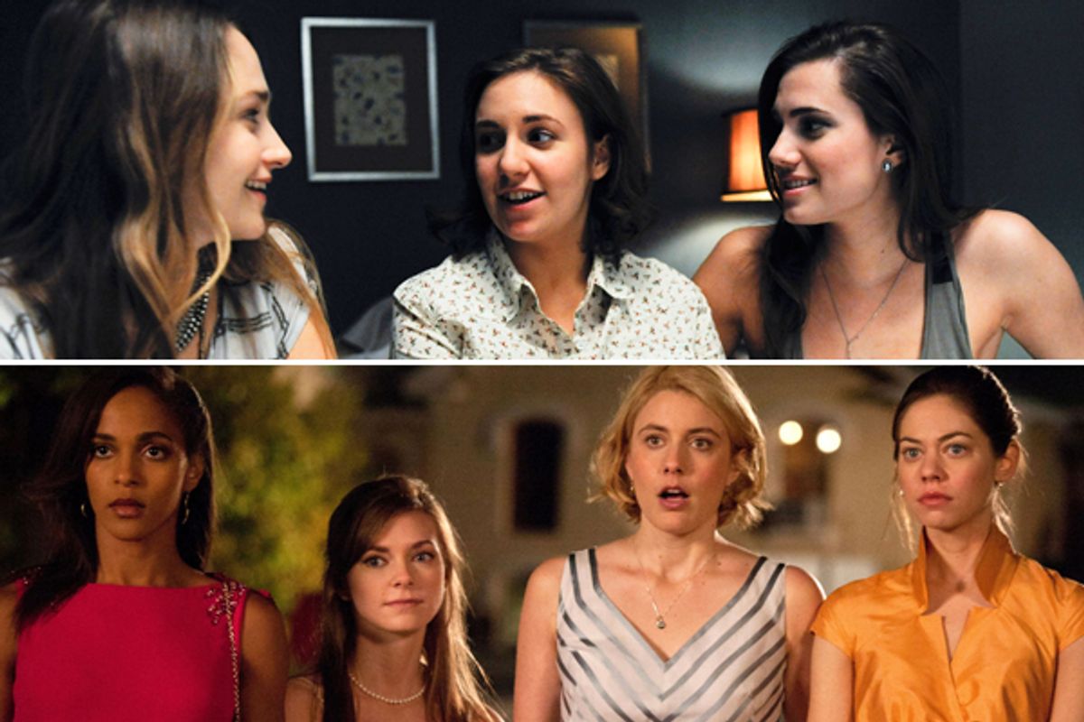 Stills from "Girls" (top) and "Damsels in Distress"    