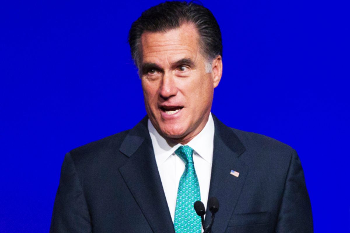 Mitt Romney speaks at the Newspapers Association of America / American Society of News Editors luncheon gathering in Washington, Wednesday, April 4.       (AP/Manuel Balce Ceneta)