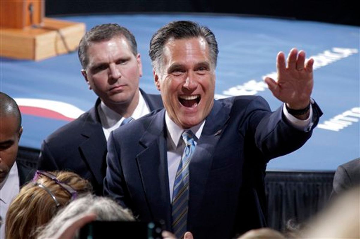 Mitt Romney greets supporters in Manchester, N.H., April 24, 2012. (AP Photo/Jae C. Hong)             (AP)