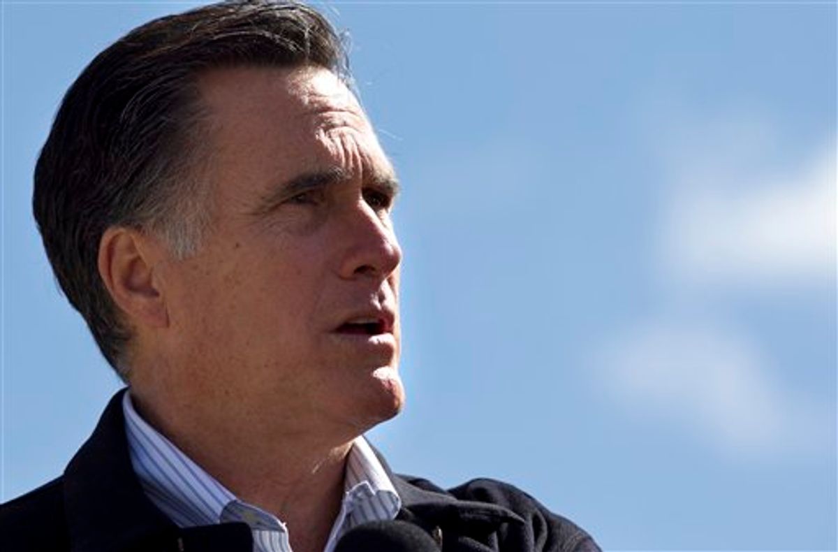 Republican presidential candidate, former Massachusetts Gov. Mitt Romney  speaks in Tunkhannock, Pa.., Thursday, April 5, 2012. (AP Photo/Steven Senne)       (AP)