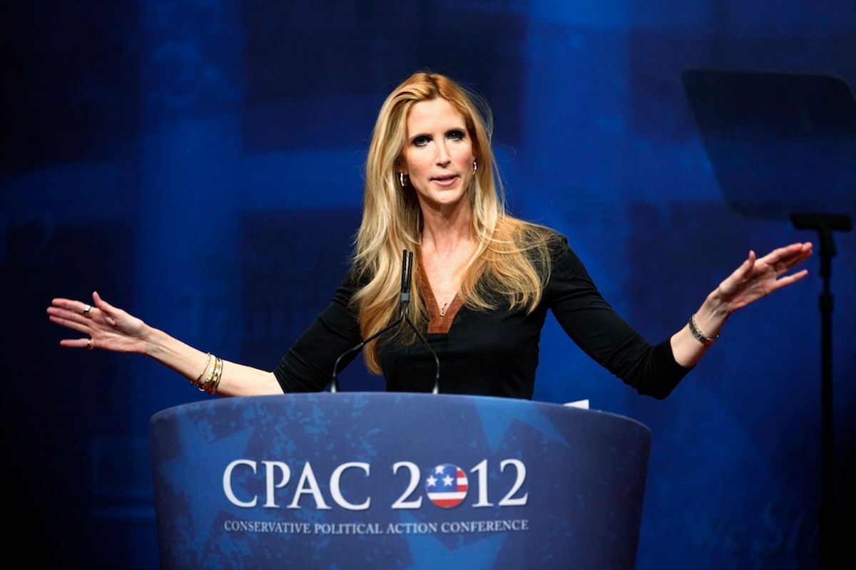 Political commentator and author Ann Coulter addresses the American Conservative Union's annual Conservative Political Action Conference (CPAC) in Washington, February 10, 2012.   (Reuters/Jim Bourg)