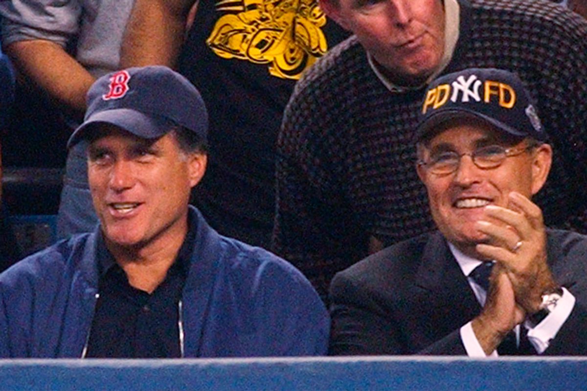 Mitt Romney and Rudy Giuliani           (AP/Charles Krupa)