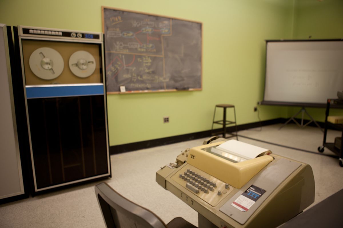 A re-creation of the first ARPANET node, installed at UCLA in 1969, at ULCA's Kleinrock Internet History Center.      (UCLA)