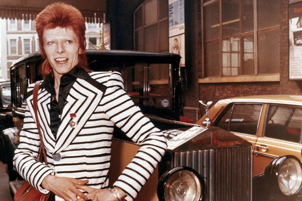 British rock singer, David Bowie, poses beside his Rolls Royce in May 1973. (AP Photo)      (AP)