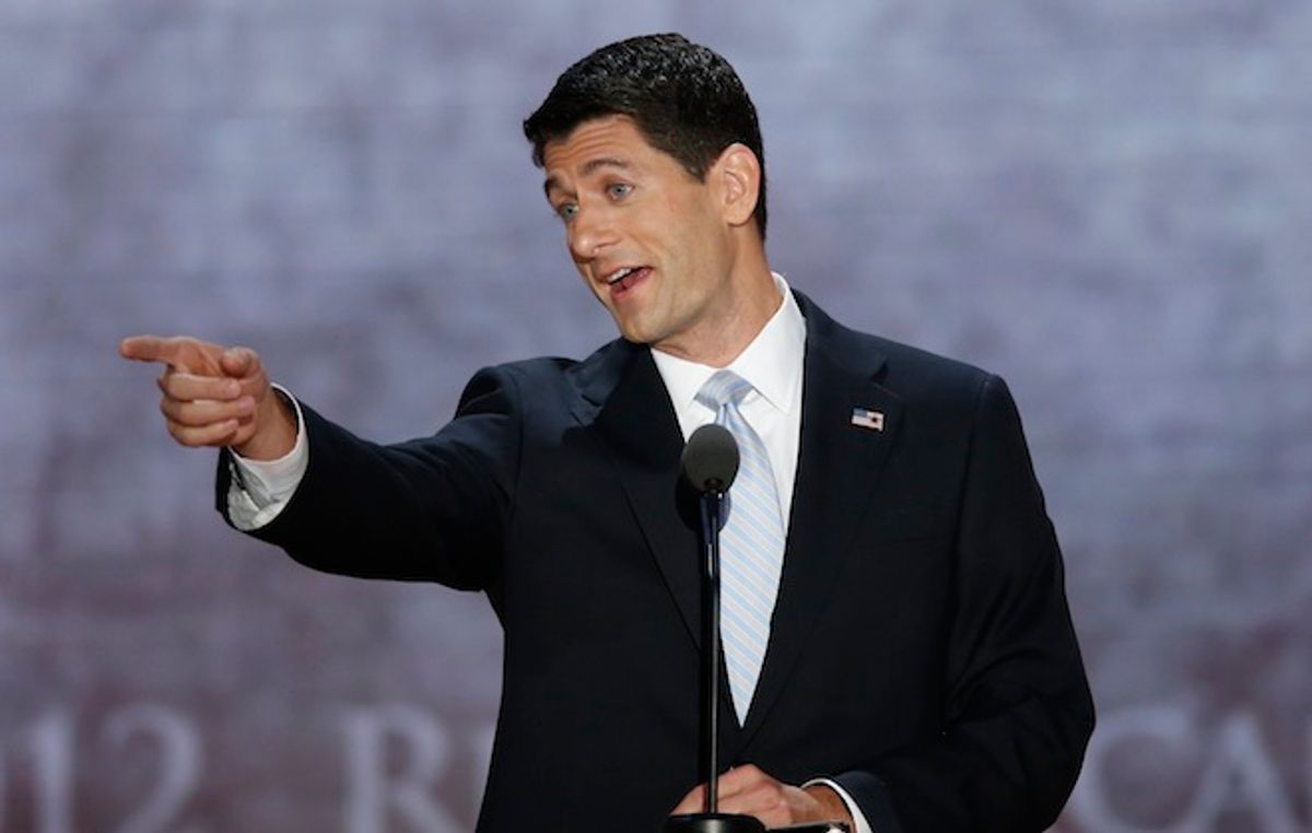Republican vice presidential nominee Rep. Paul Ryan accepts the nomination as he addresses delegates during the third session of the Republican National Convention in Tampa, Florida, August 29, 2012.       (Reuters/Mike Segar)