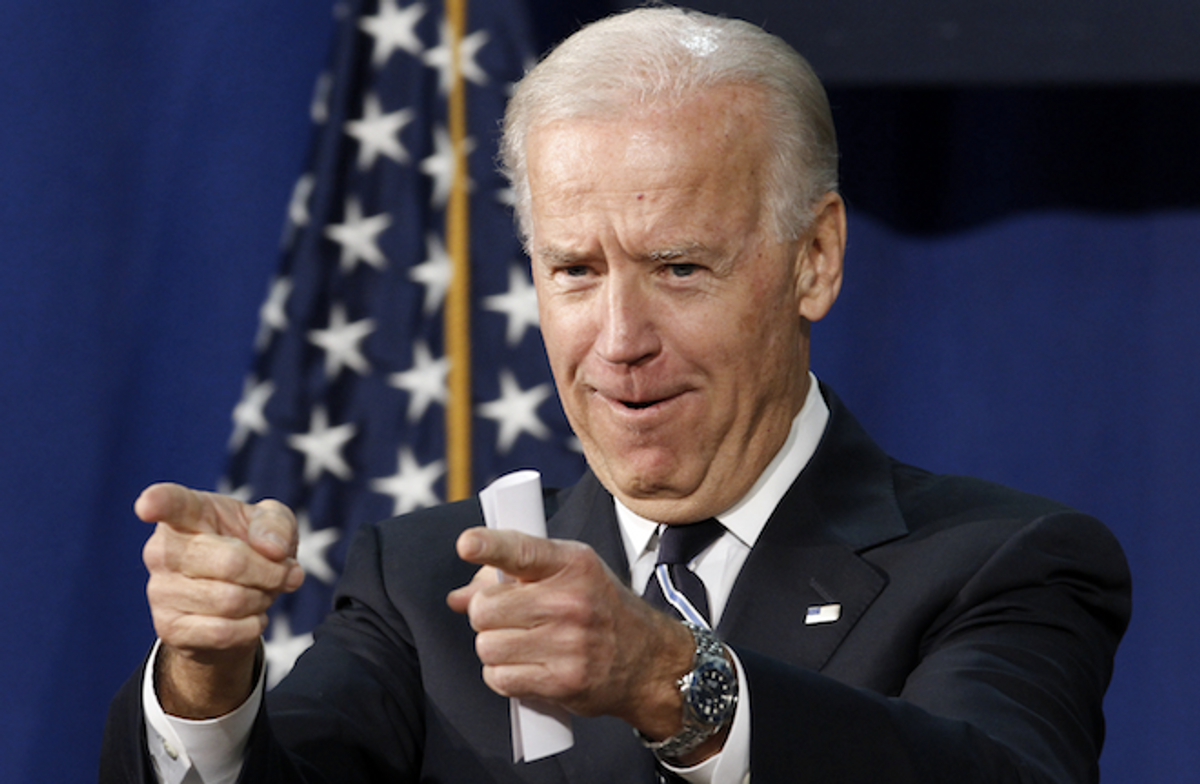 Vice President Joe Biden gestures as he talks about college spending, Tuesday, April 3, 2012, at Maury High School in Norfolk, Va. (AP Photo/Steve Helber)