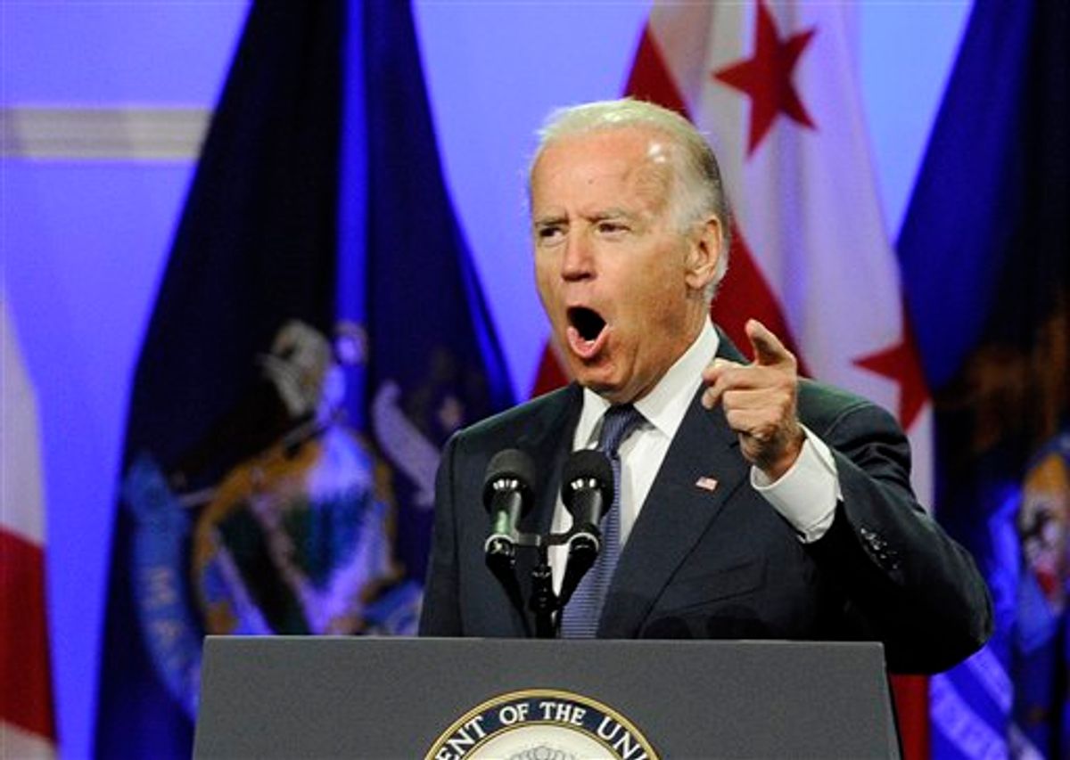 Vice President Joe Biden addresses the NAACP annual convention, Thursday, July 12, 2012, in Houston. (AP Photo/Pat Sullivan)      (Associated Press)