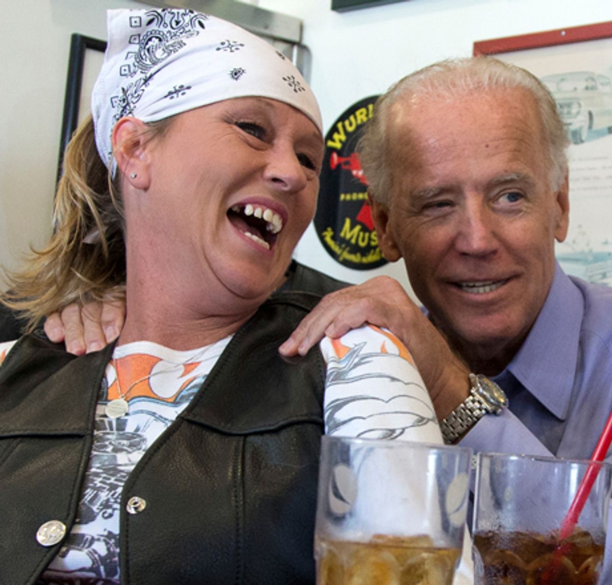Vice President Joe Biden talks to customers during a stop at Cruisers Diner in Seaman, Ohio, Sunday.    (AP/Carolyn Kaster)
