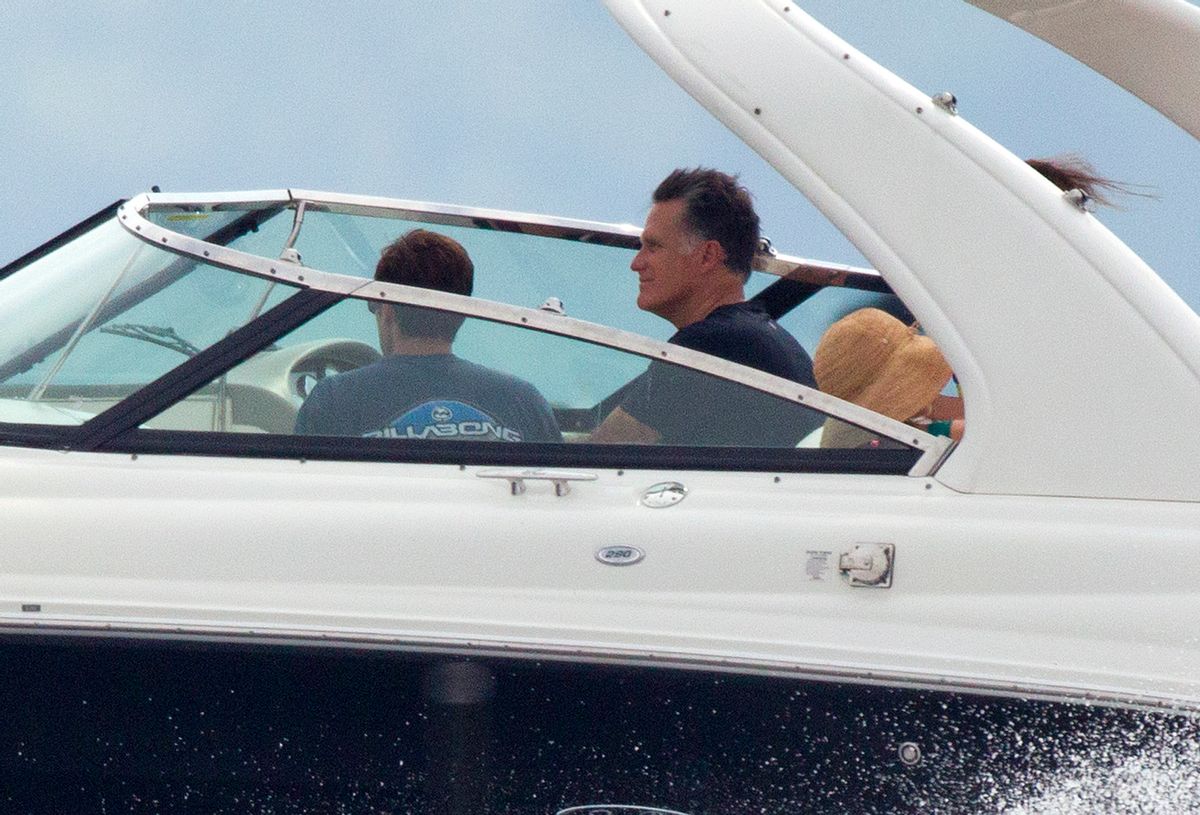 Republican presidential candidate, former Massachusetts Gov. Mitt Romney, takes his family for a boat ride on Lake Winnipesaukee on Saturday, July 14, 2012 in Wolfeboro, NH.  (AP Photo/Evan Vucci)                   (Associated Press)
