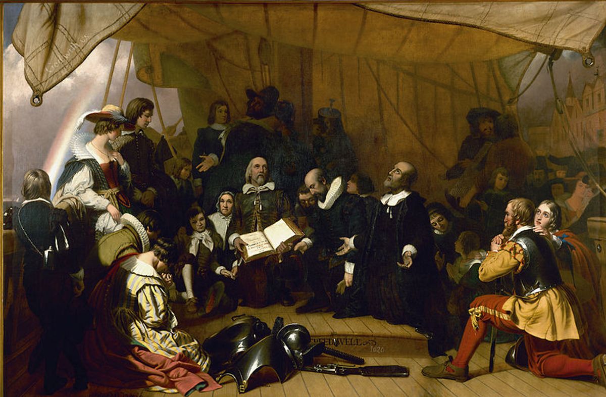  Depiction of Protestant pilgrims preparing to leave for the New World 
