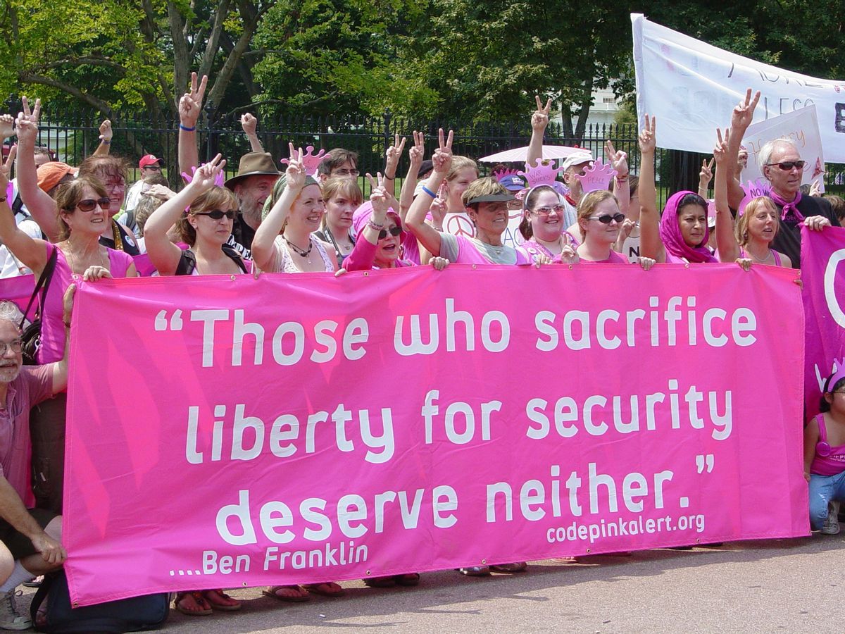  Code Pink activists outside the White House (Wikimedia)      
