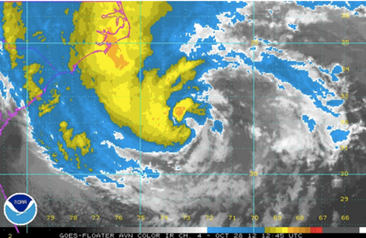 Satellite image of Hurricane Sandy as of early Sunday morning   (NOAA)