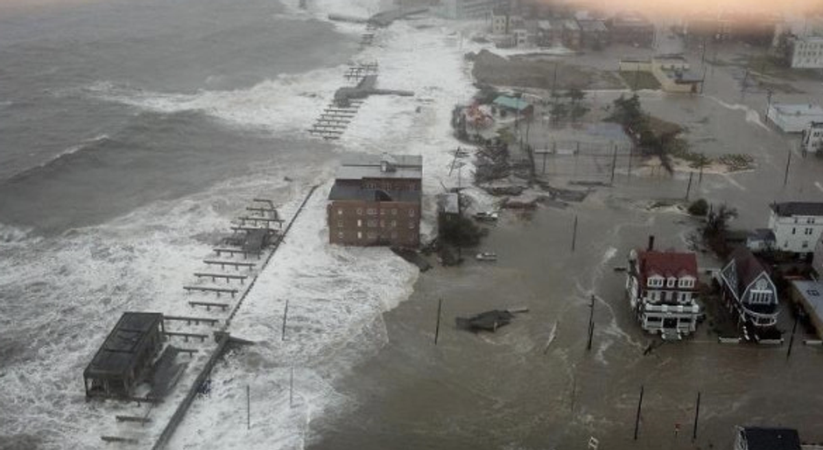 Partially submerged boardwalk in Atlantic City, NJ   (Twitpic via @musiclova78)