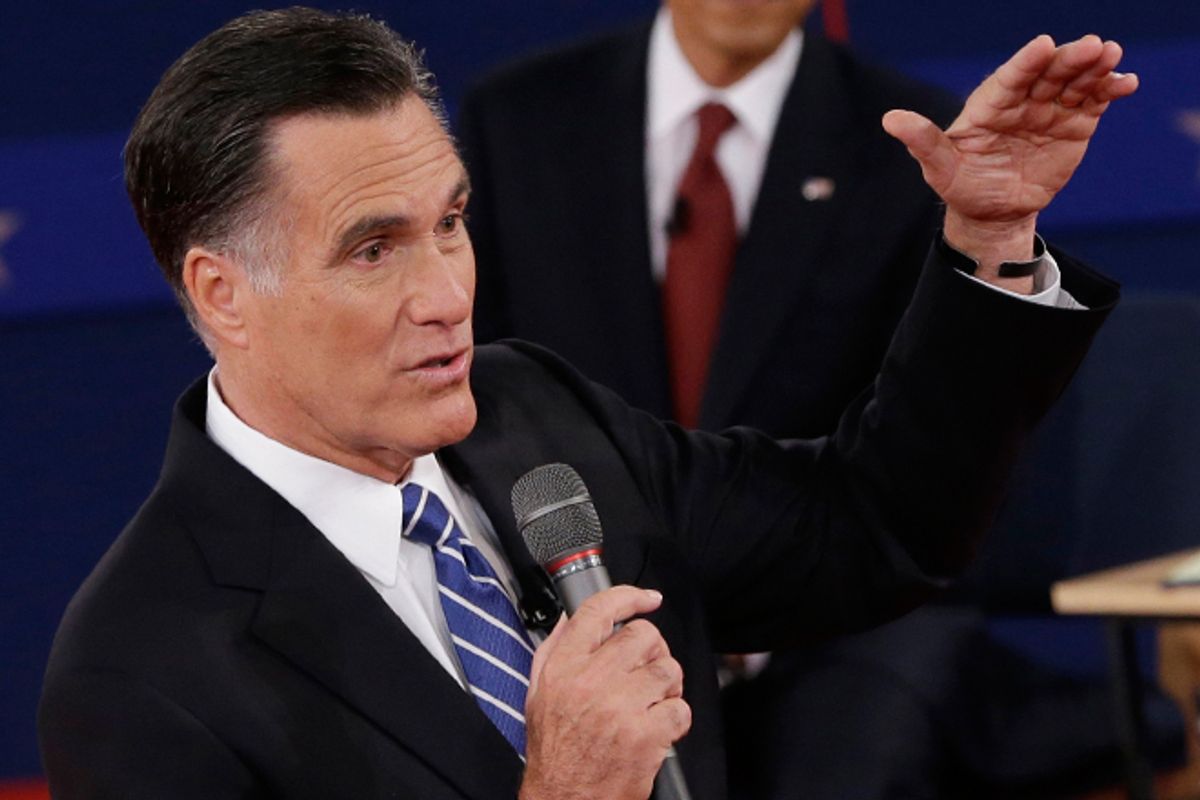 Mitt Romney debates Barack Obama on Oct. 16.     (AP/Eric Gay)