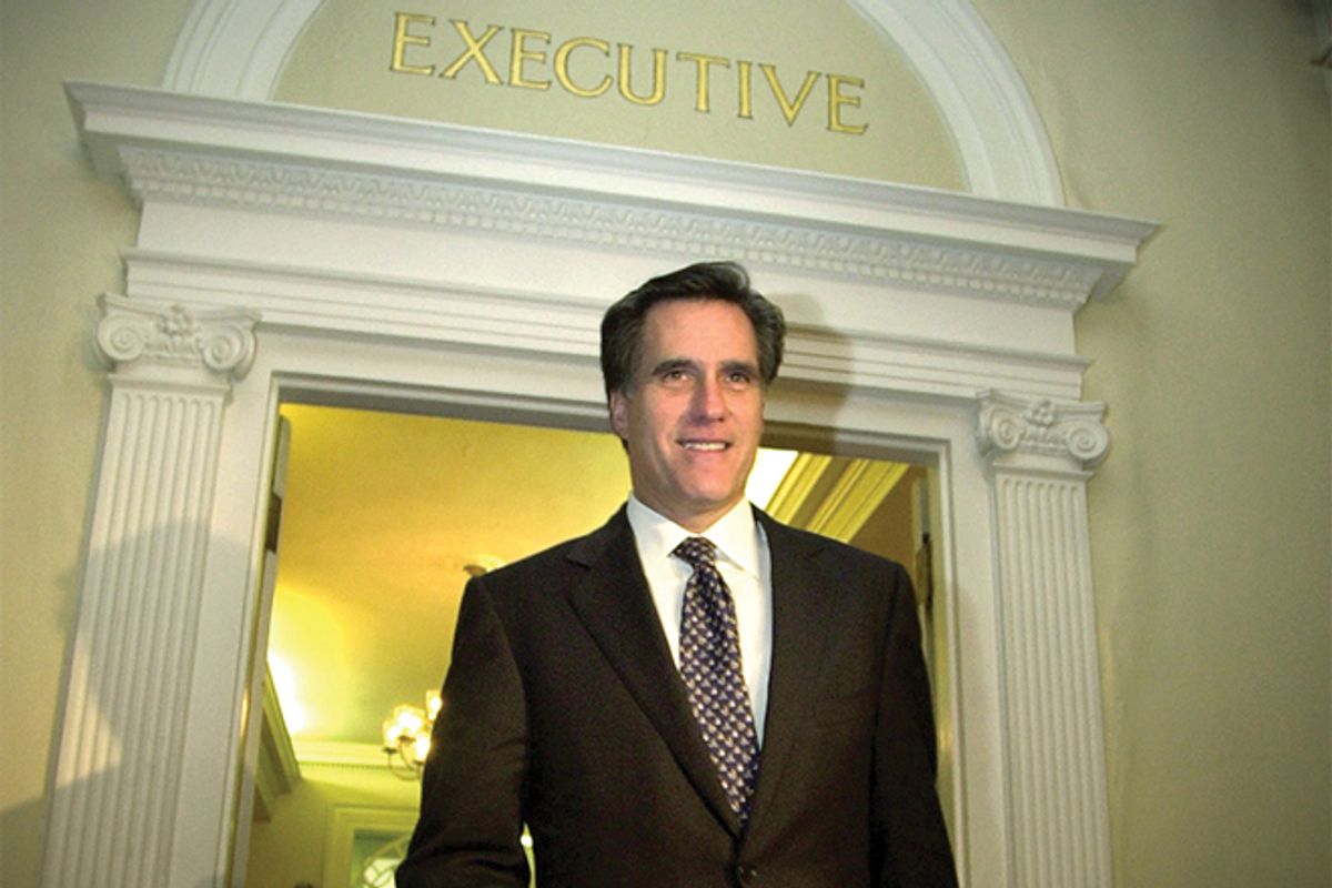 Massachusetts Gov.-elect Mitt Romney at the Statehouse in Boston, Nov. 7, 2002.    (AP/Steven Senne)