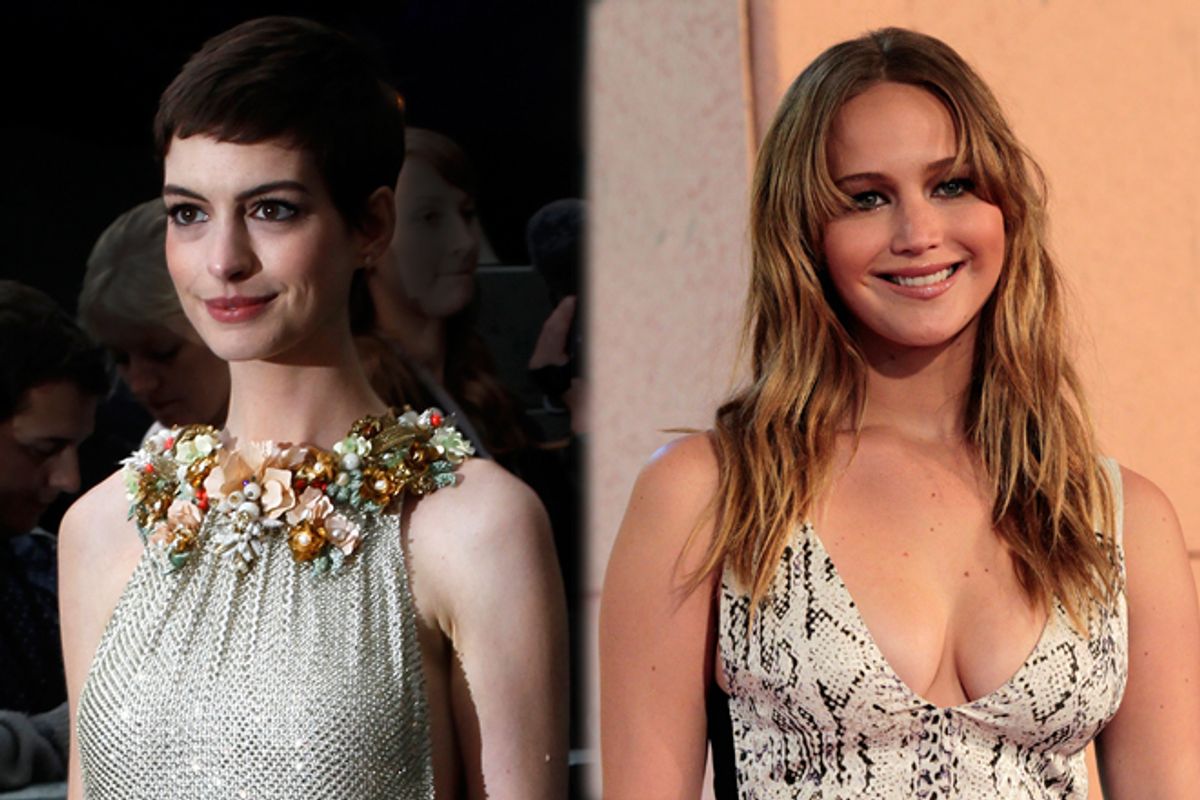 Anne Hathaway and Jennifer Lawrence      (Reuters/Andrew Winning/Mario Anzuoni)