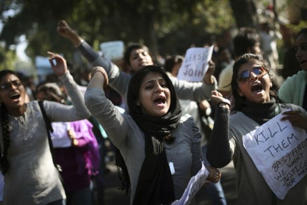 Indian students shout slogans as they march a street during a protest in New Delhi, India.                  (AP/Altaf Qadri)