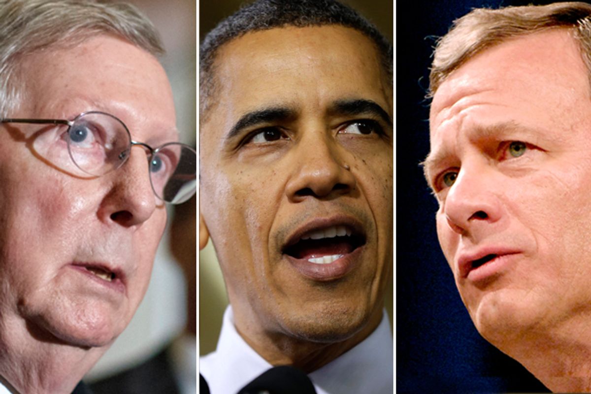 Mitch McConnell, President Obama and John Roberts    (AP)
