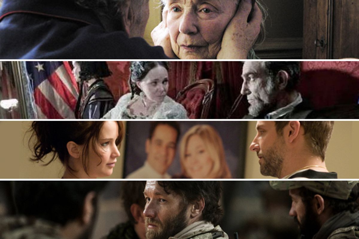 Stills from "Amour," "Lincoln," "Silver Linings Playbook" and "Zero Dark Thirty"      