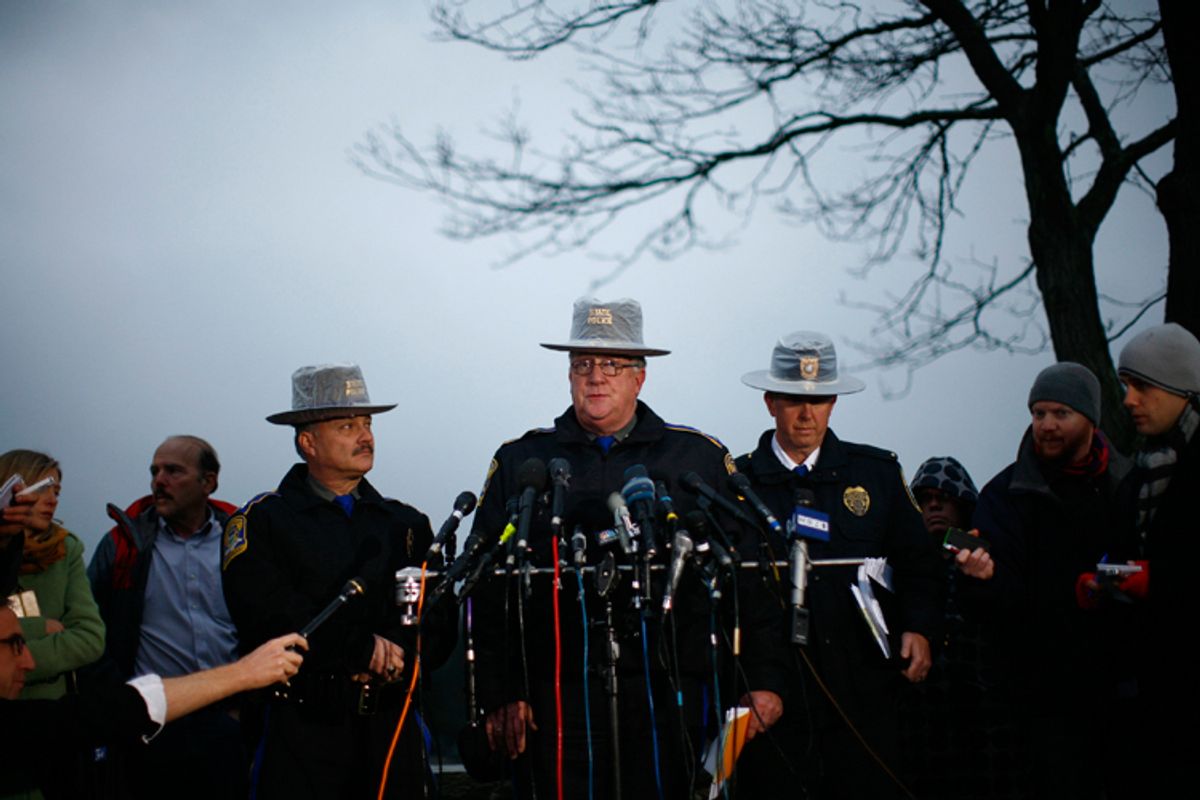 State Police spokesman Lieutenant J. Paul Vance speaks to the media in Newtown, Connecticut December 16, 2012.   (Reuters/Eric Thayer)