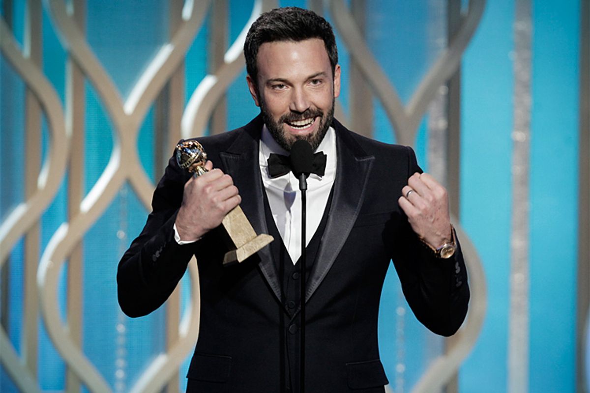Ben Affleck with his award for best director for "Argo" during the 70th Annual Golden Globe Awards.     (AP/Paul Drinkwater)