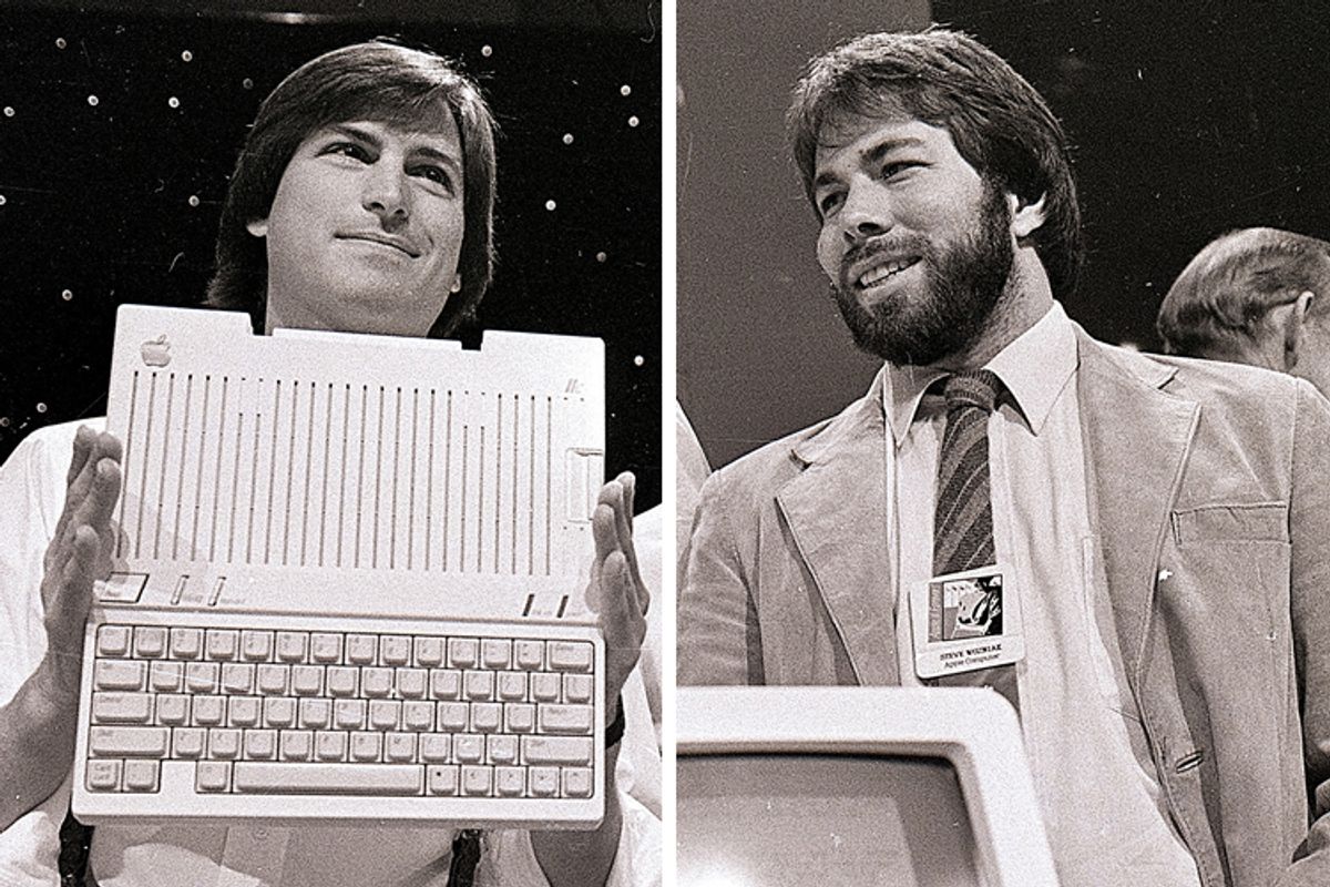Steve Jobs, left, former chairman of Apple Computers; Steve Wozniak, right, cofounder of Apple.      (AP/Sal Veder)