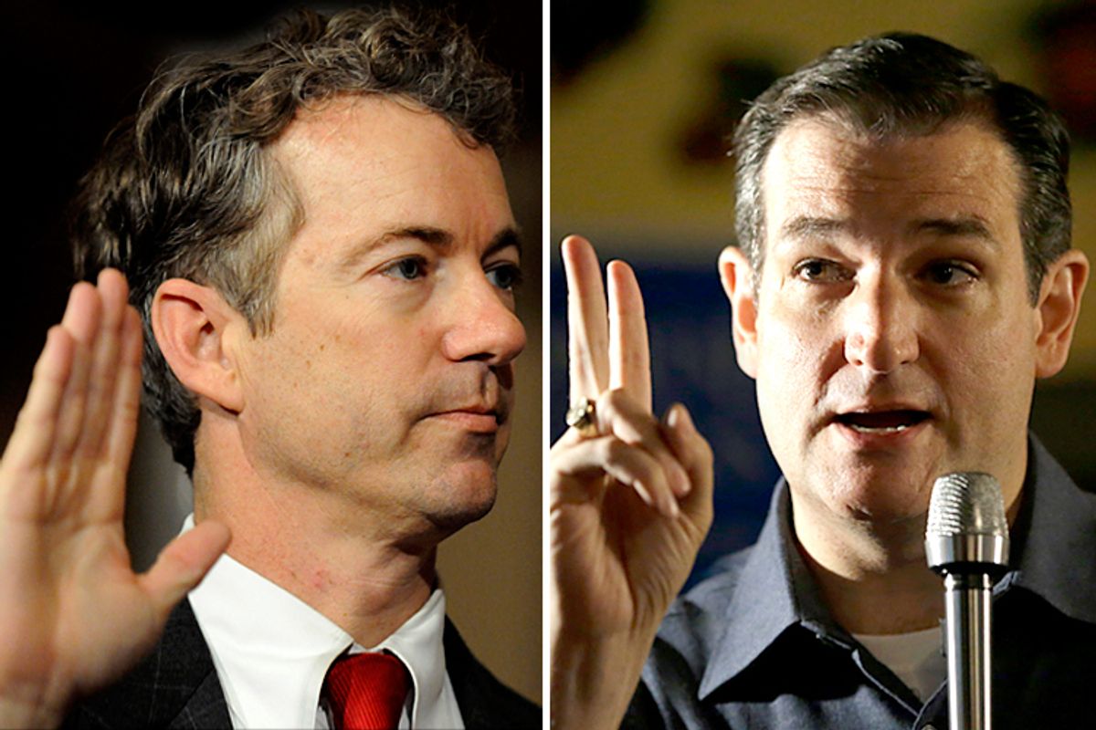 Sen. Rand Paul, R-Ky, and Sen. Ted Cruz, R-Texas.            (AP/Jonathan Ernst/David J. Phillip)